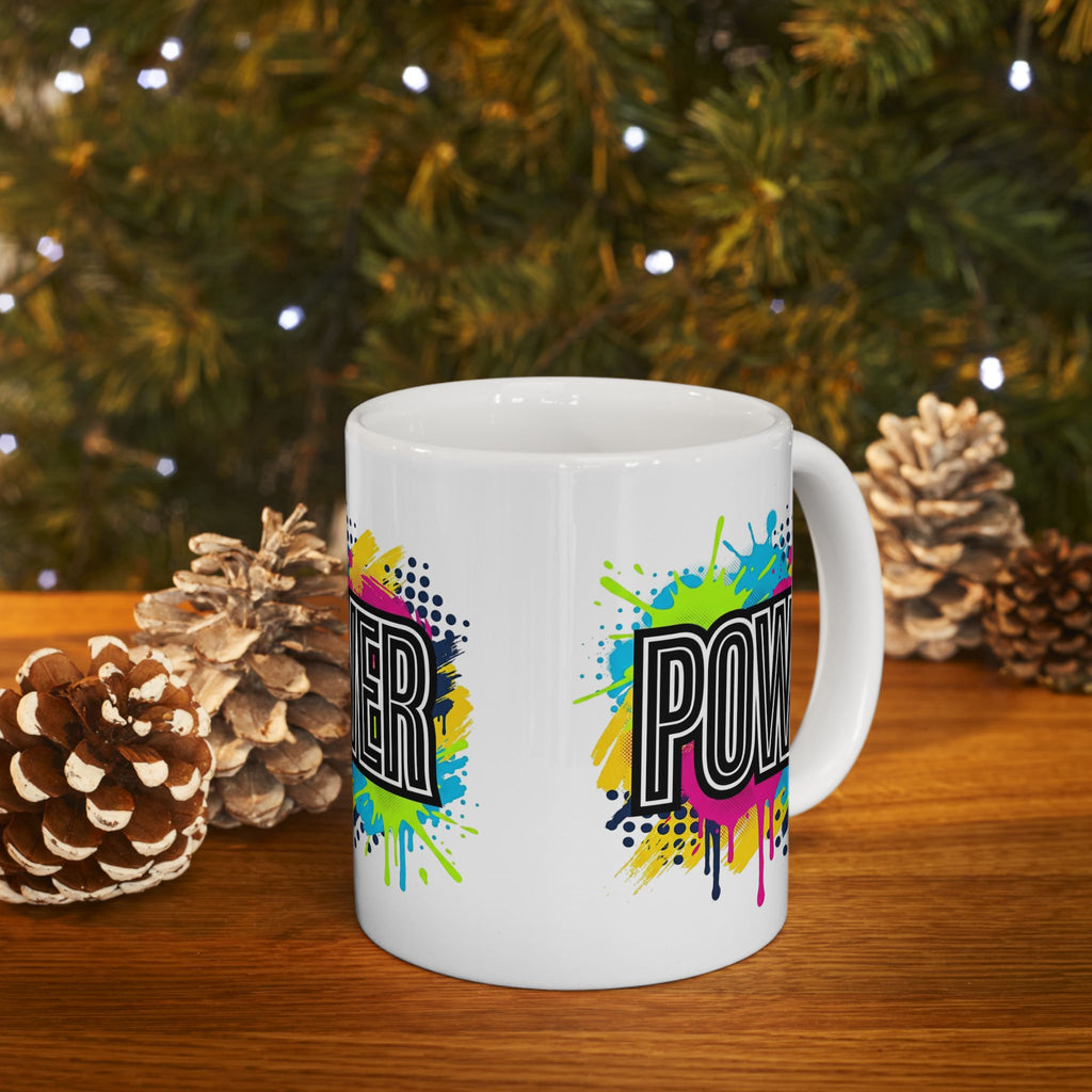 POWER paint splash mug | Ceramic coffee cup, colorful retro typography