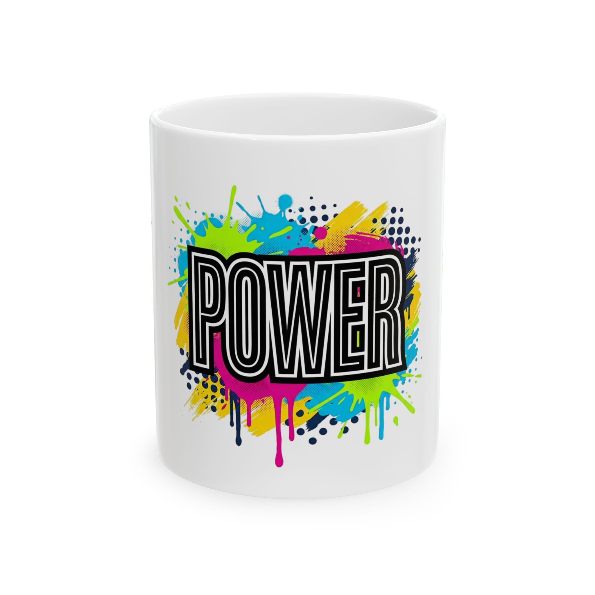 POWER paint splash mug | Ceramic coffee cup, colorful retro typography