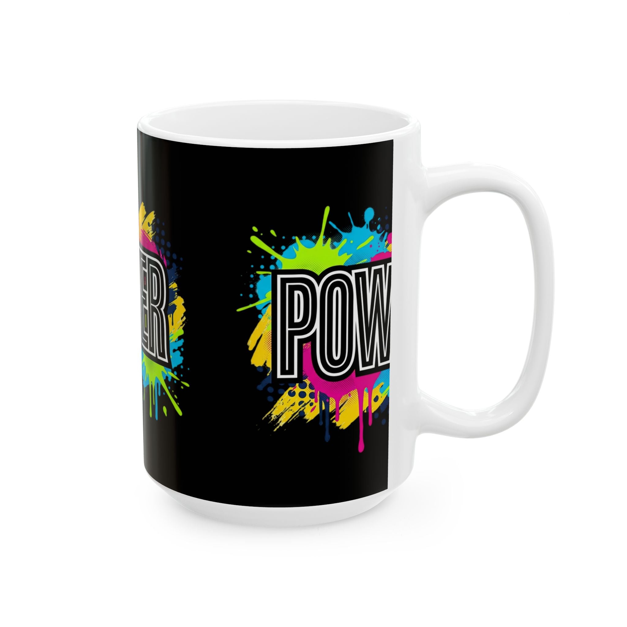 POWER paint splash mug | Ceramic coffee cup, colorful retro typography