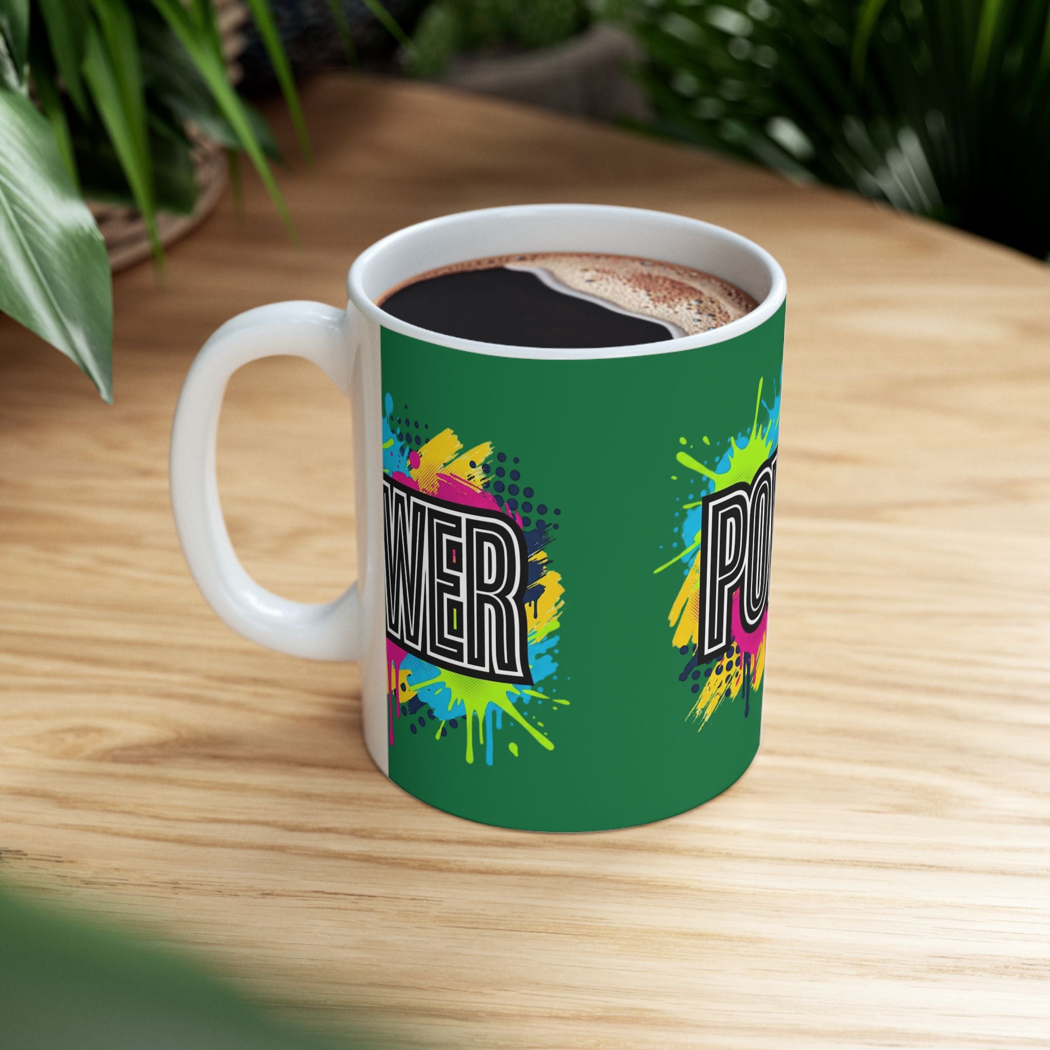 POWER paint splash mug | Ceramic coffee cup, colorful retro typography