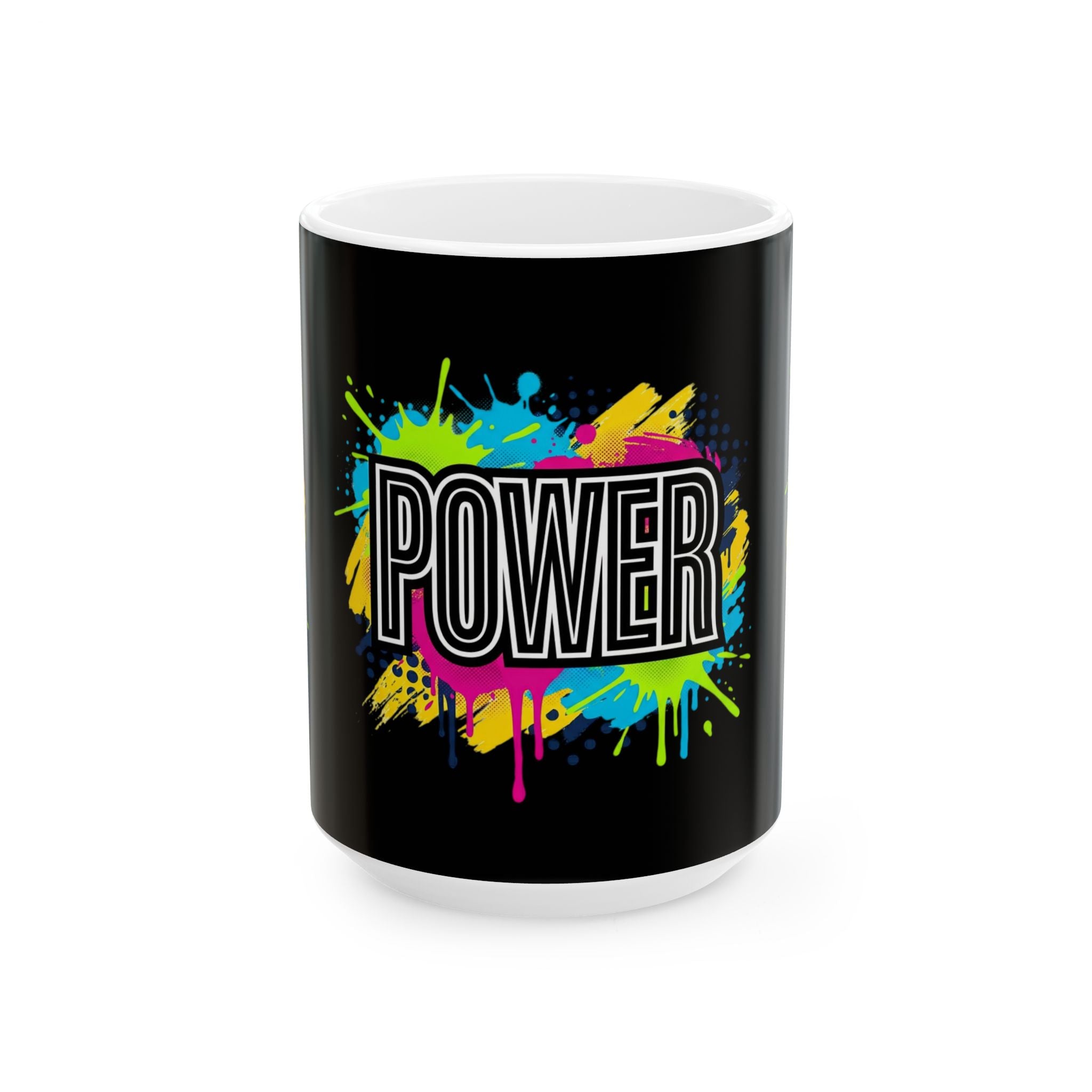 POWER paint splash mug | Ceramic coffee cup, colorful retro typography