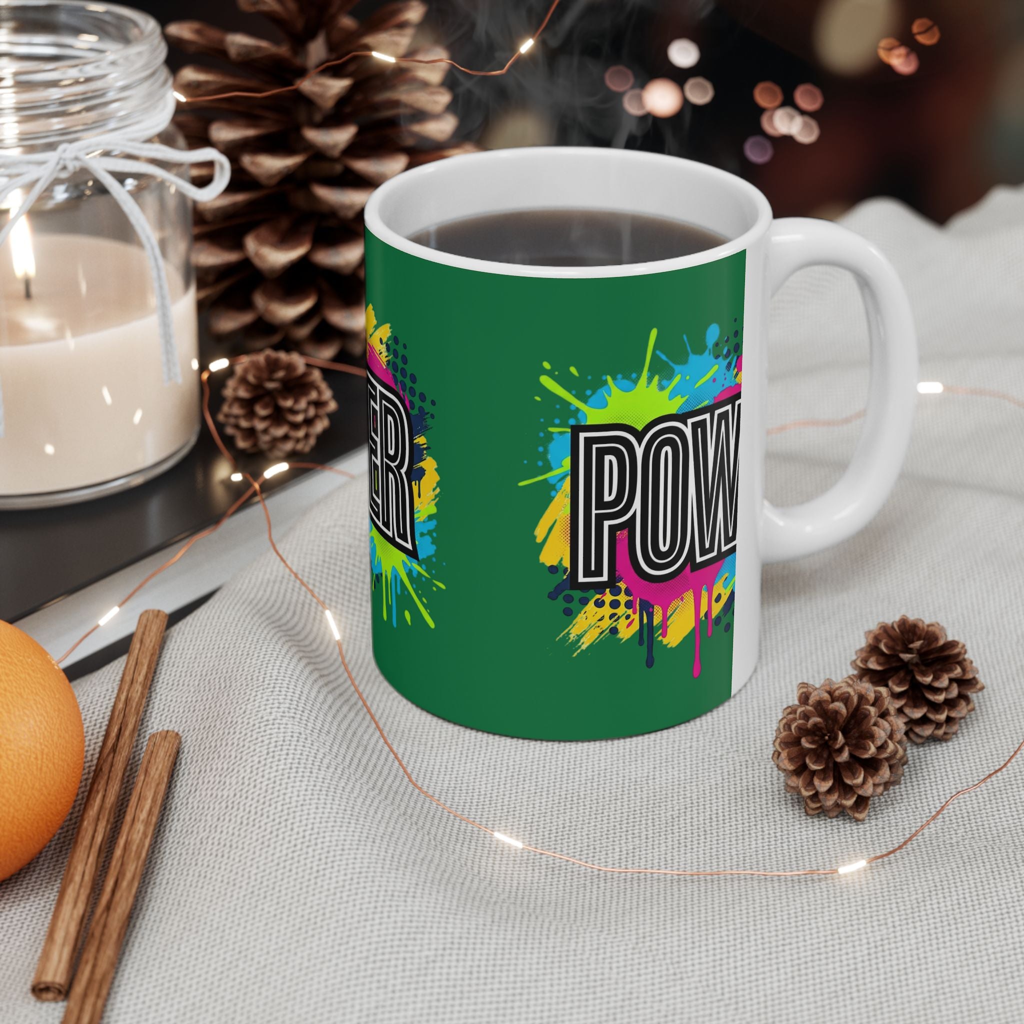 POWER paint splash mug | Ceramic coffee cup, colorful retro typography