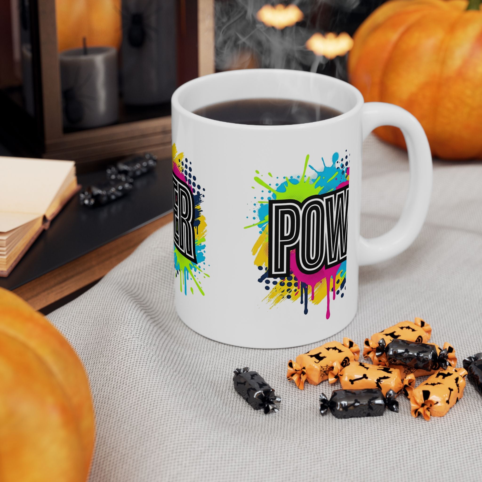 POWER paint splash mug | Ceramic coffee cup, colorful retro typography
