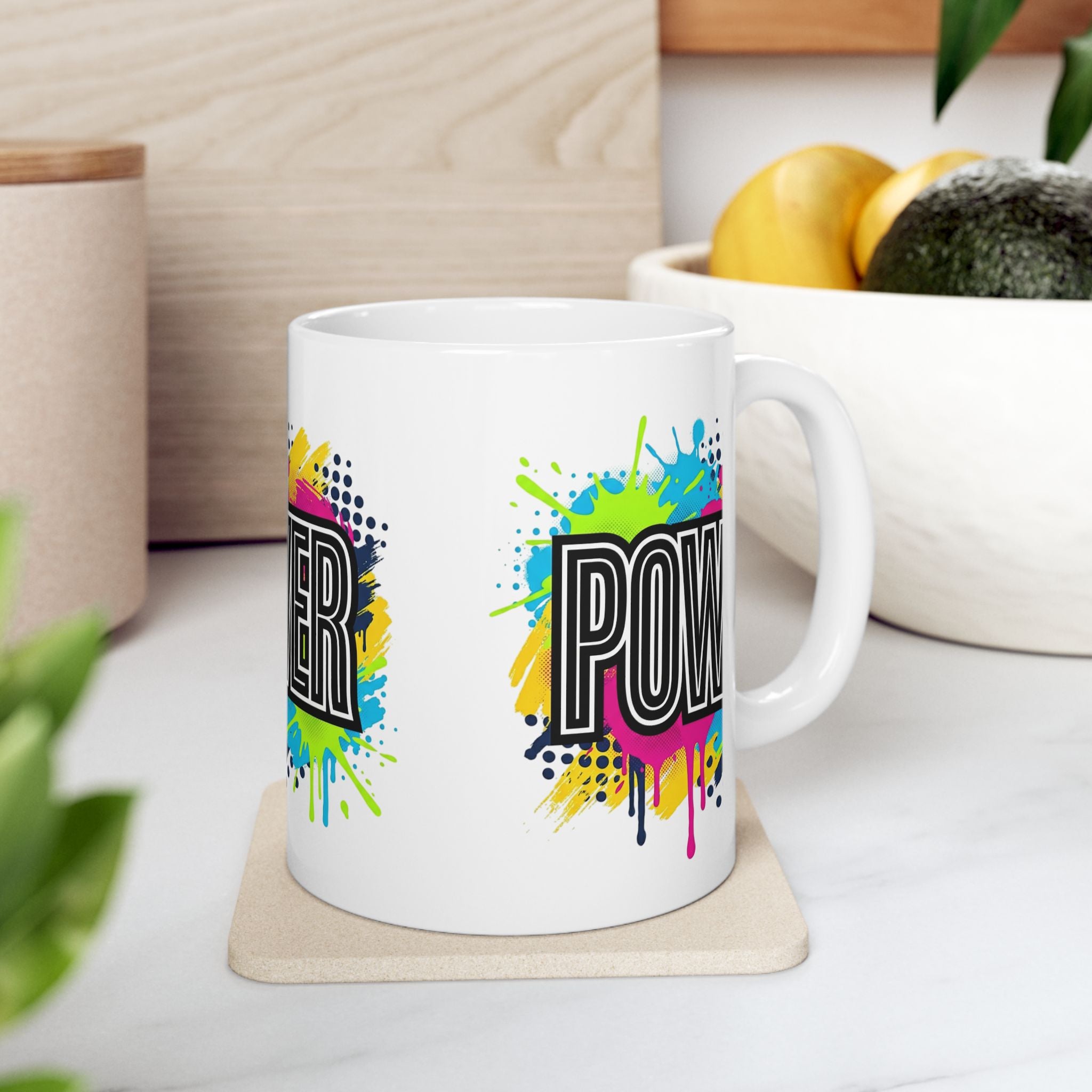 POWER paint splash mug | Ceramic coffee cup, colorful retro typography