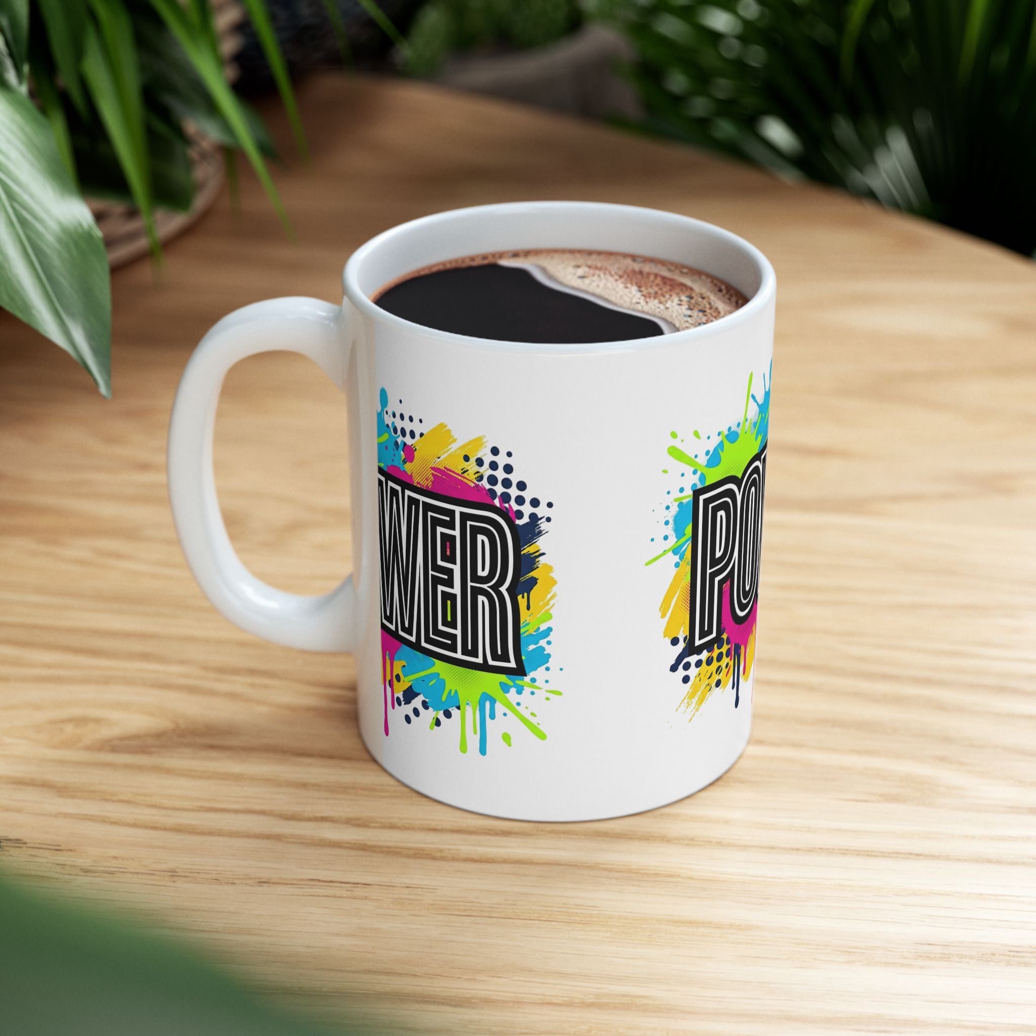 POWER paint splash mug | Ceramic coffee cup, colorful retro typography