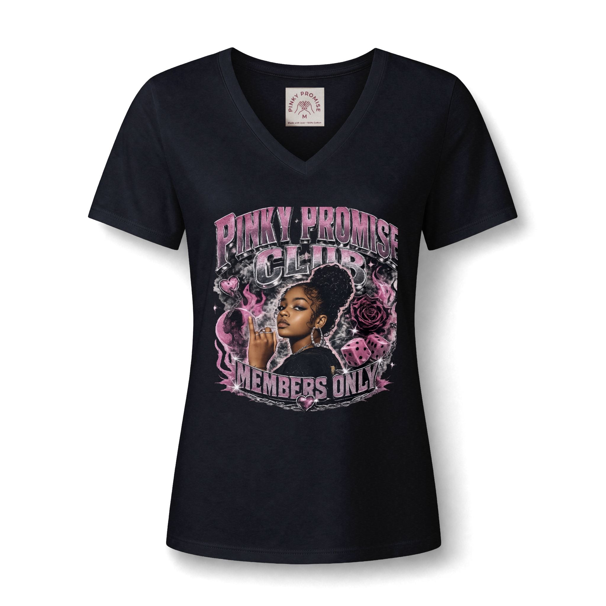 Pinky Promise Club Women's V-Neck Tee — Members Only Graphic