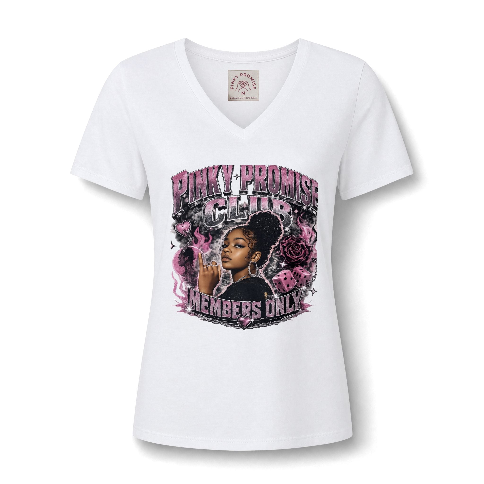Pinky Promise Club Women's V-Neck Tee — Members Only Graphic
