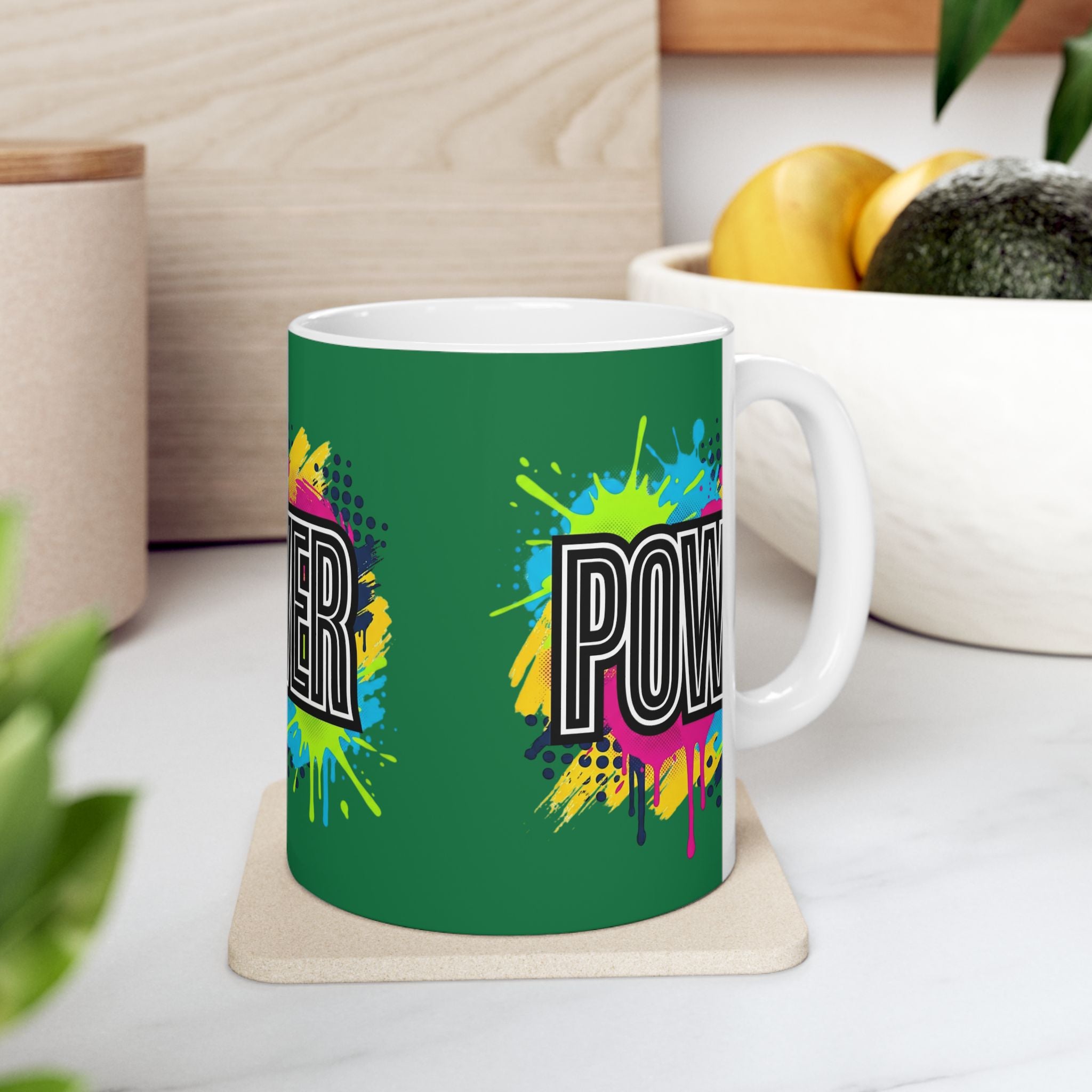 POWER paint splash mug | Ceramic coffee cup, colorful retro typography