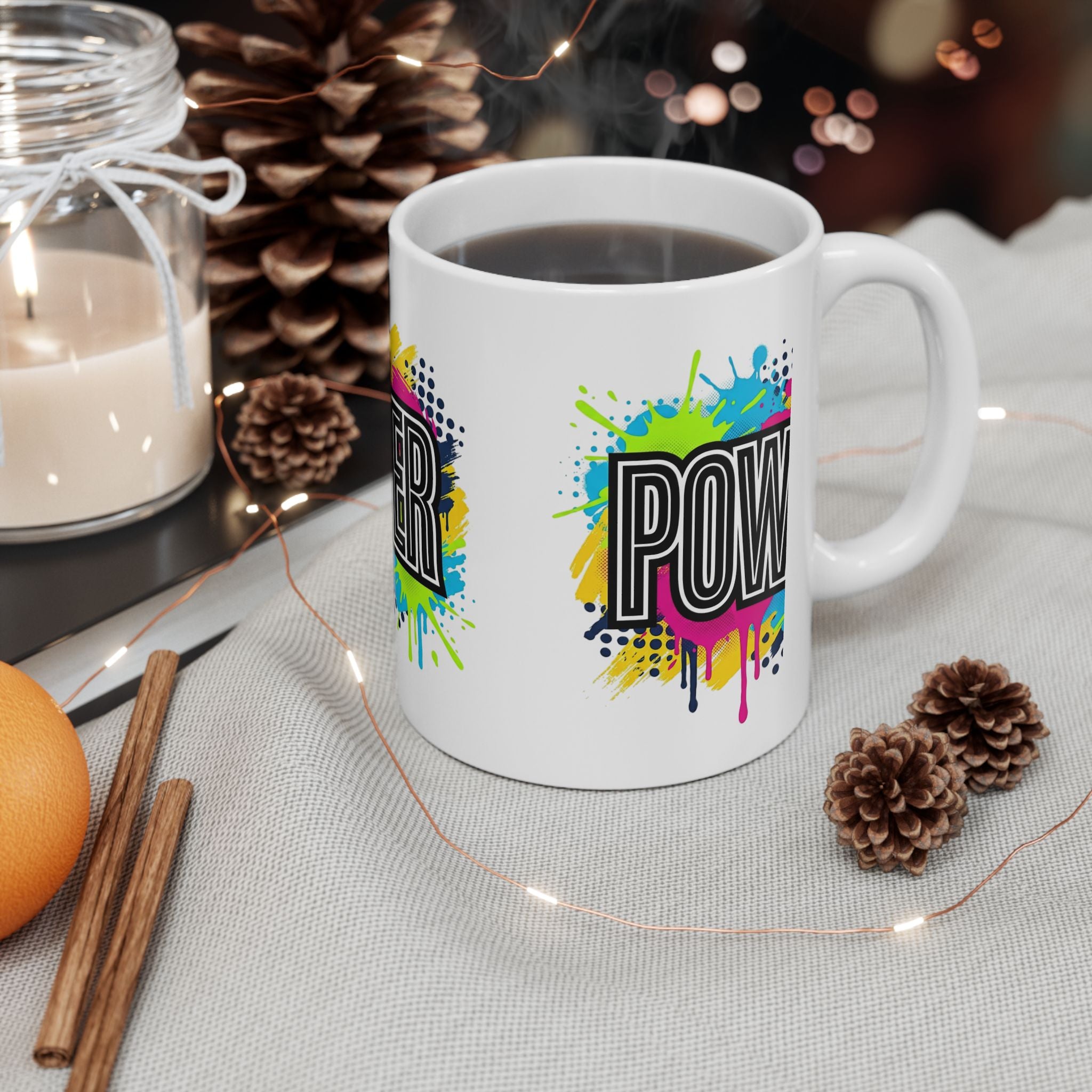 POWER paint splash mug | Ceramic coffee cup, colorful retro typography