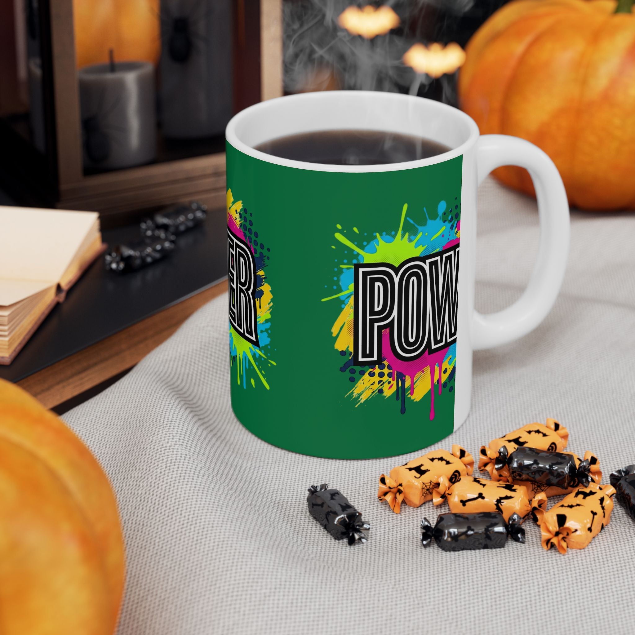 POWER paint splash mug | Ceramic coffee cup, colorful retro typography