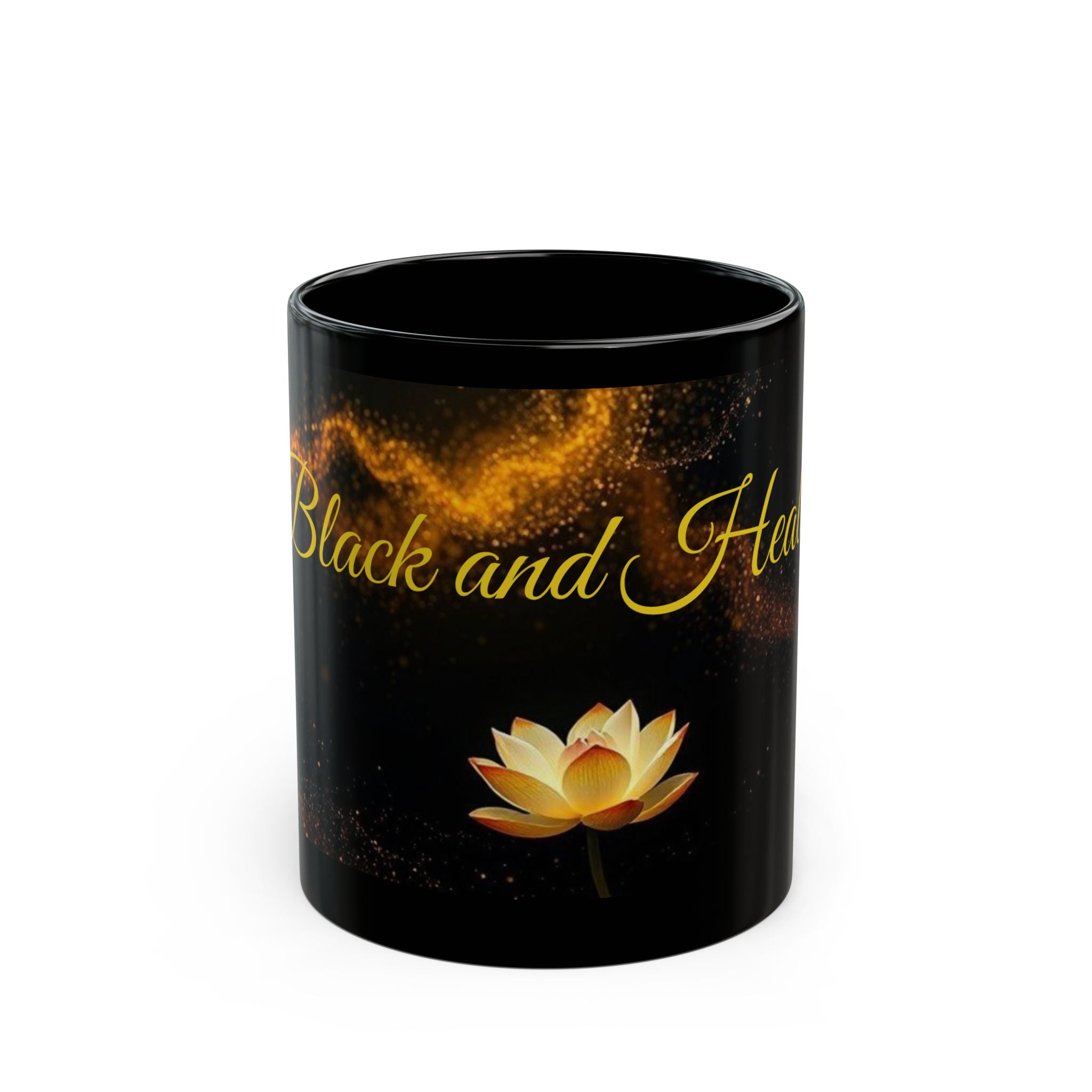 Black and Healing Lotus Mug | Spiritual Healing Black Mug