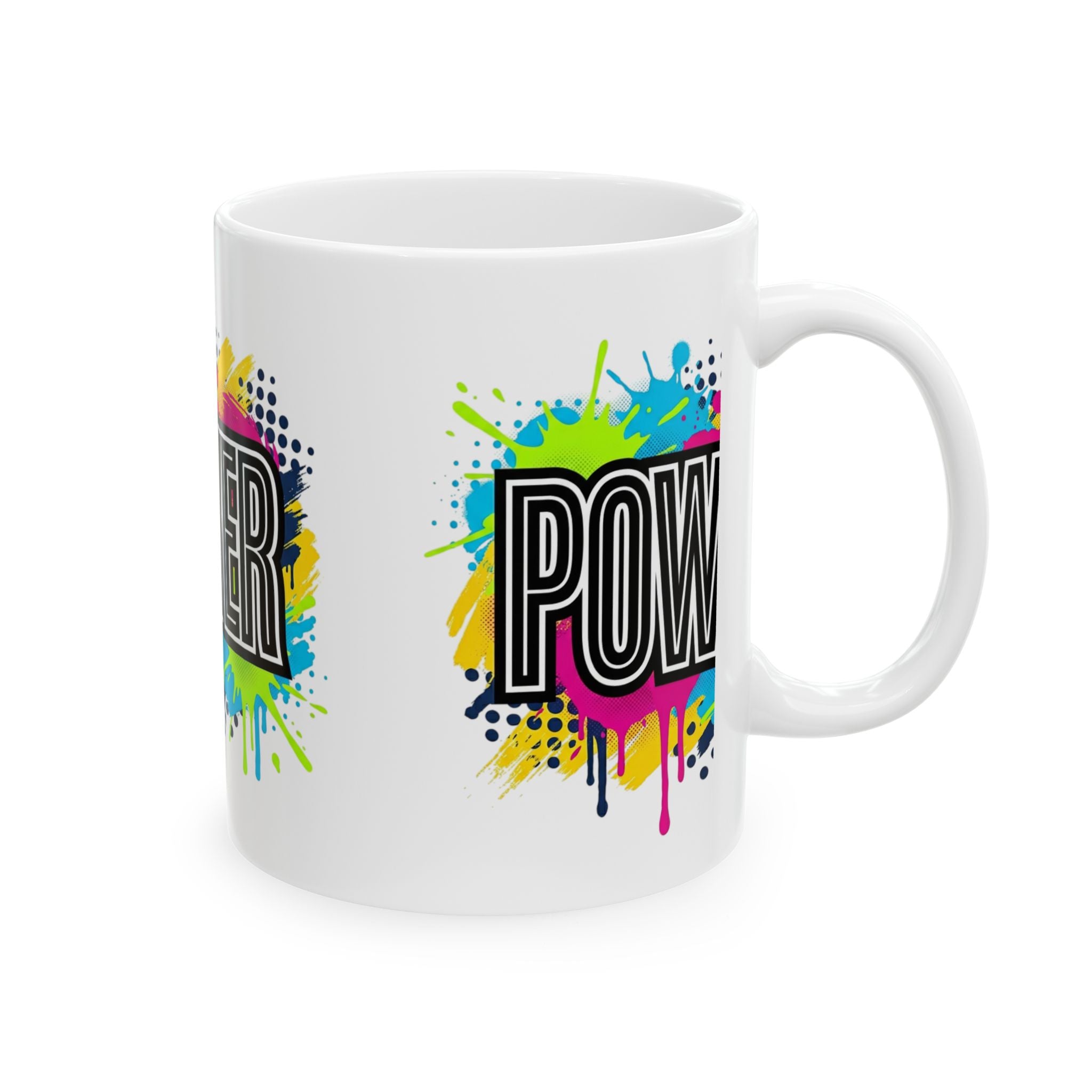POWER paint splash mug | Ceramic coffee cup, colorful retro typography