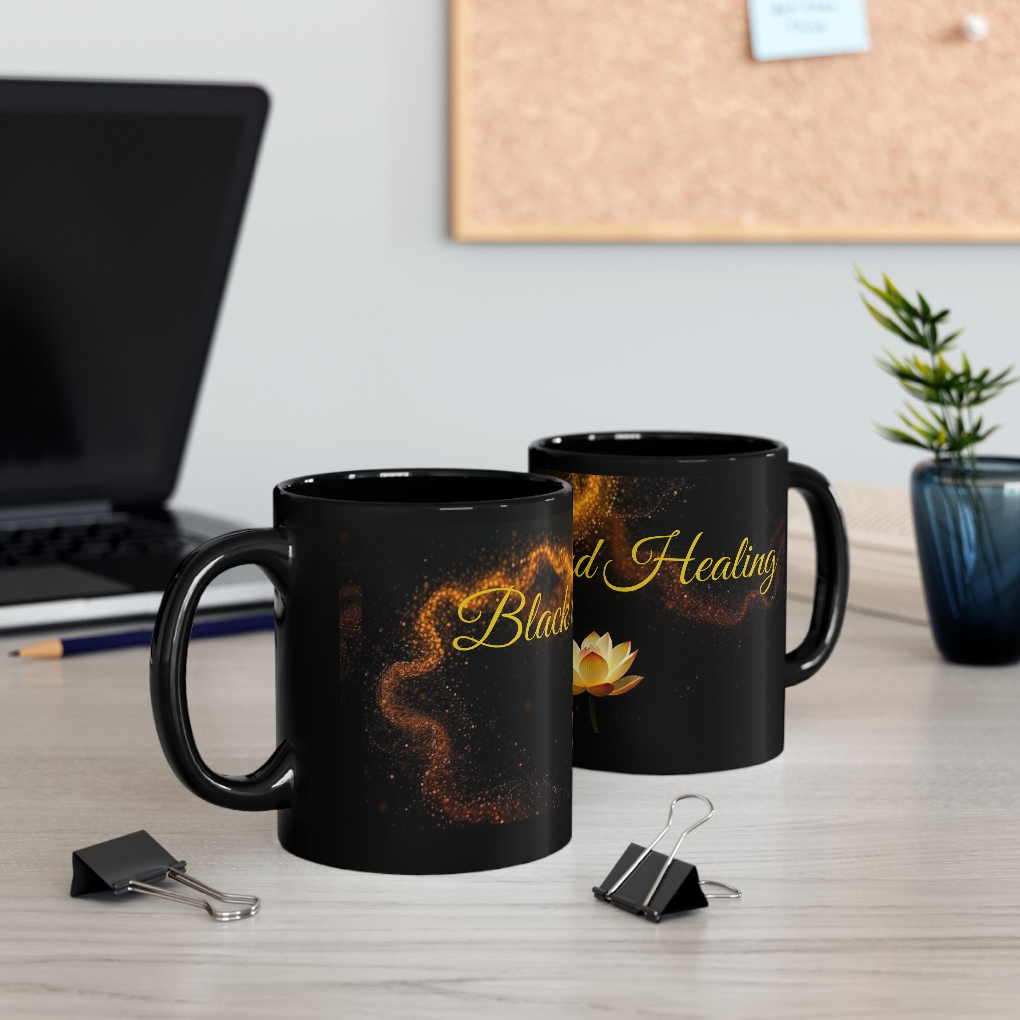 Black and Healing Lotus Mug | Spiritual Healing Black Mug