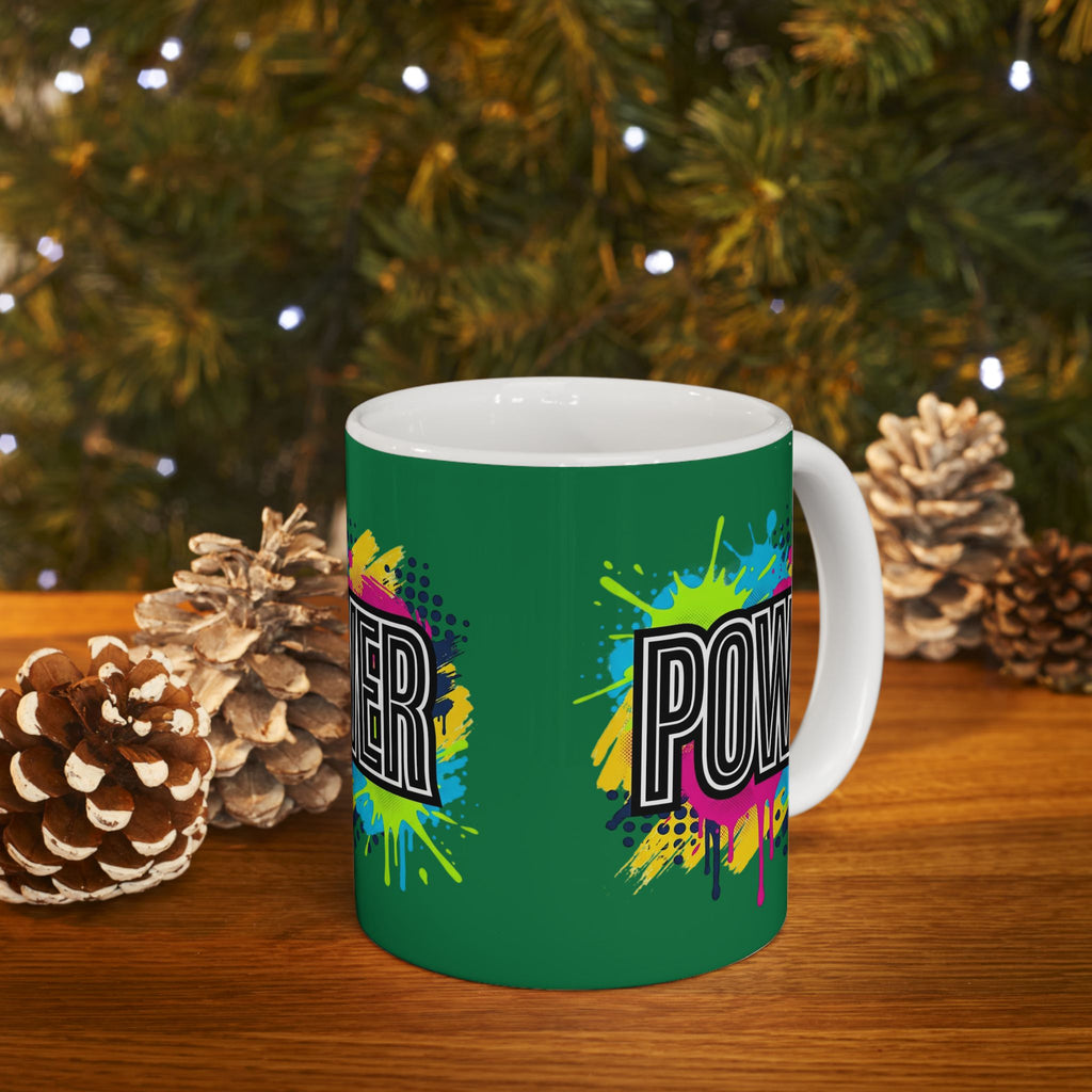 POWER paint splash mug | Ceramic coffee cup, colorful retro typography