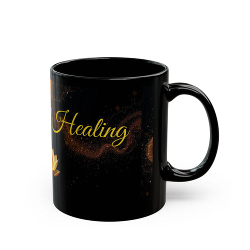 Black and Healing Lotus Mug | Spiritual Healing Black Mug