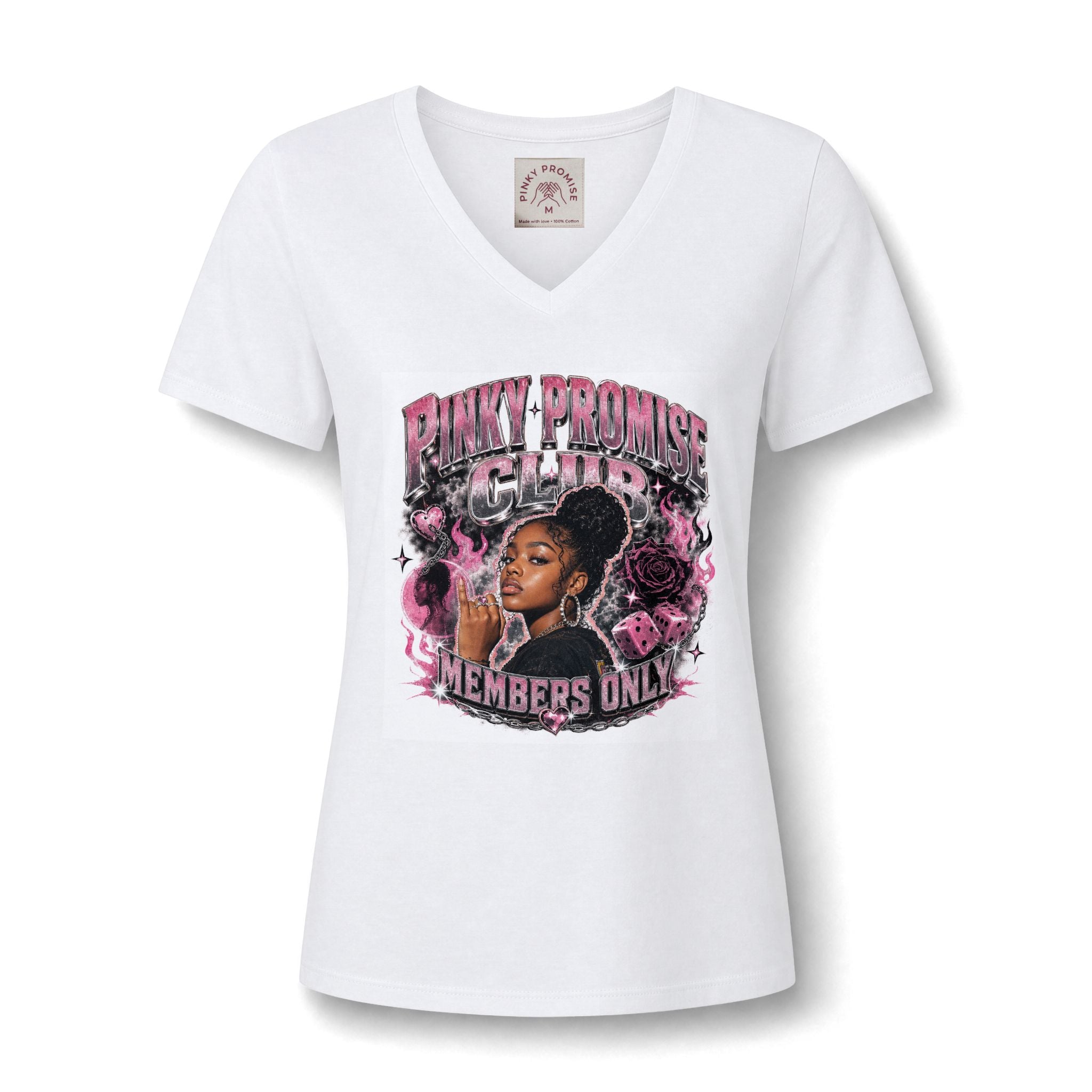 Pinky Promise Club Women's V-Neck Tee — Members Only Graphic