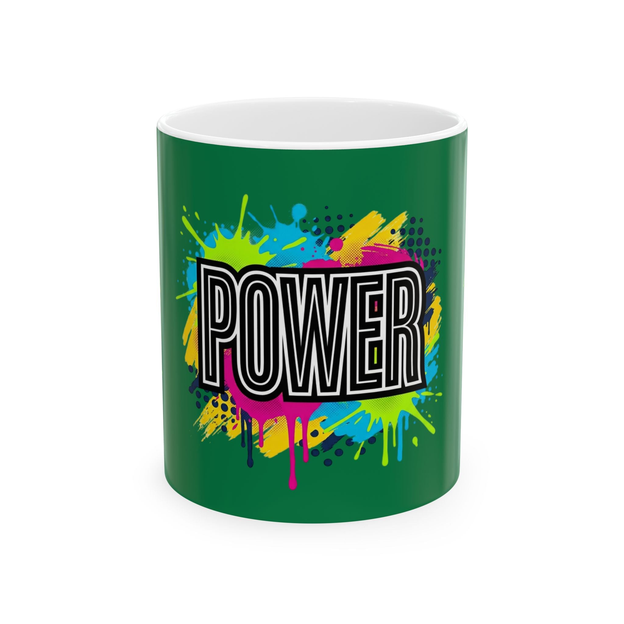 POWER paint splash mug | Ceramic coffee cup, colorful retro typography