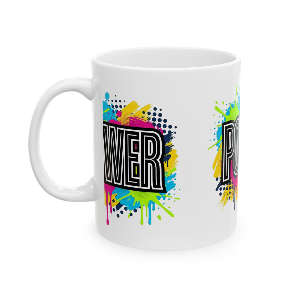 POWER paint splash mug | Ceramic coffee cup, colorful retro typography