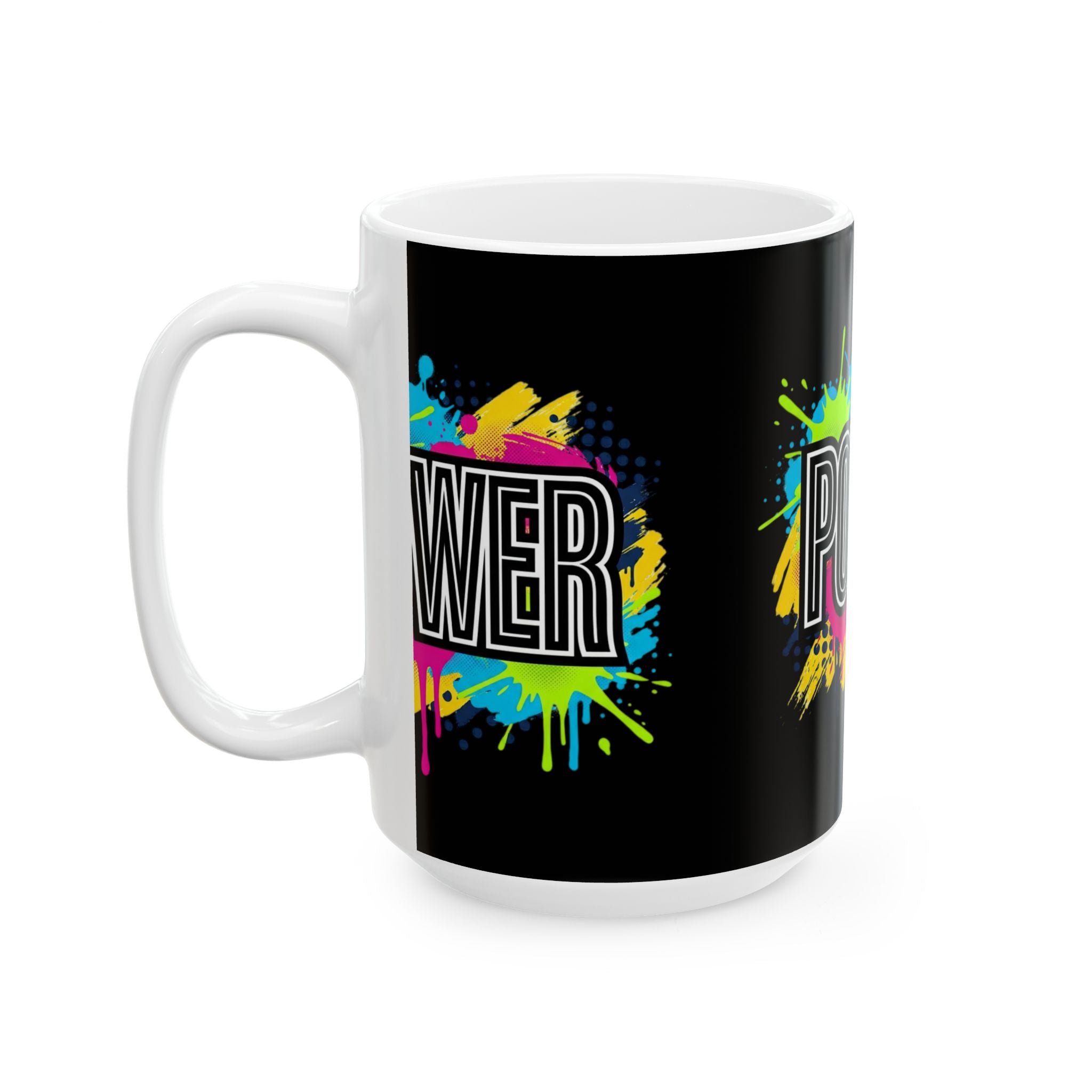 POWER paint splash mug | Ceramic coffee cup, colorful retro typography